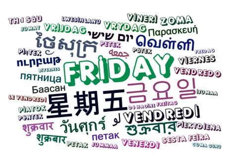 Friday multilanguage wordcloud background concept Stock Illustration
