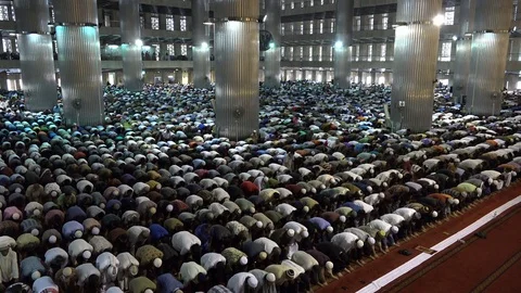 Friday prayer in busy mosque Jakarta, Islam religion Indonesia Stock Footage
