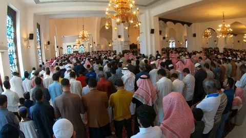 Friday prayer in King Khalid Grand Mosque in Riyadh Saudi Arabia Stock Footage 125840656