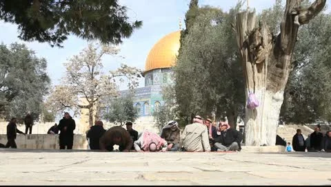 Friday prayers at Al Aqsa Mosque - Jerusalem Stock Footage 10795896