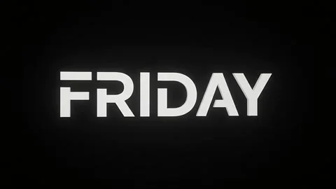 Friday Rotating Text Typography Animation on Black Background Stockbeeldmateriaal 342751262