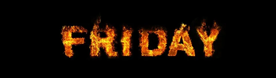 Friday text on fire Stock Photos