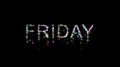 FRIDAY Text with sparkling stars on dark background Stock Footage 340015615