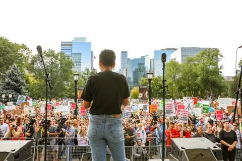 'Fridays for Future'  Climate Change Protest in Toronto, Canada. Stock Photos