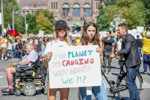 'Fridays for Future' climate change protest in Toronto, Canada. Stock Photos