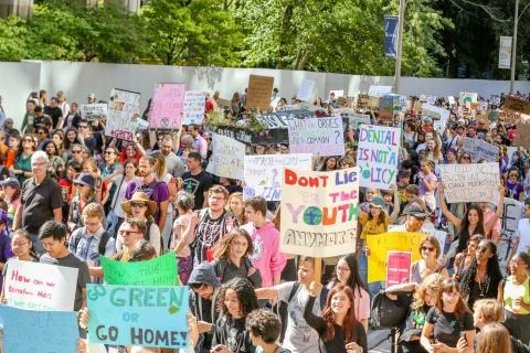 'Fridays for Future' climate change protest in Toronto, Canada. Stock Photos