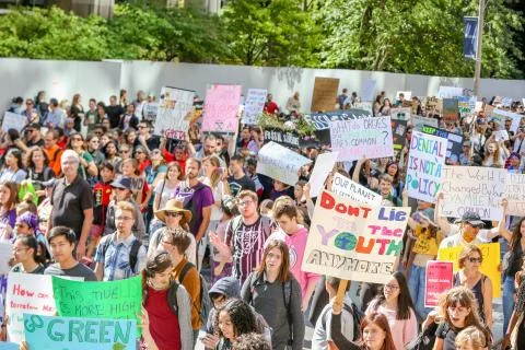'Fridays for Future' climate change protest in Toronto, Canada. Stock Photos