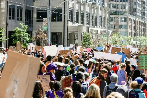 'Fridays for Future' climate change protest in Toronto, Canada. Stock Photos