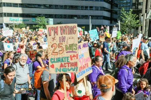 'Fridays for Future' climate change protest in Toronto, Canada. Stock Photos