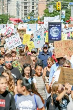 'Fridays for Future' climate change protest in Toronto, Canada. Stock Photos