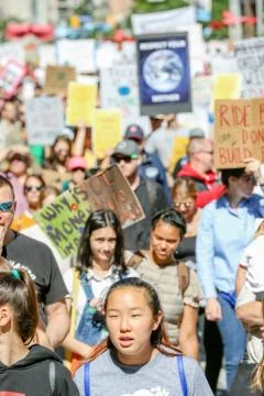 'Fridays for Future' climate change protest in Toronto, Canada. Stock Photos