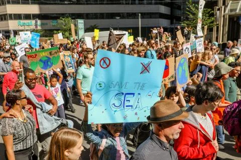 'Fridays for Future' climate change protest in Toronto, Canada. Stock Photos