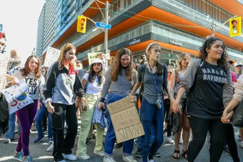 'Fridays for Future' climate change protest in Toronto, Canada. Stock Photos