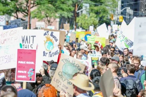 'Fridays for Future' climate change protest in Toronto, Canada. Stock Photos