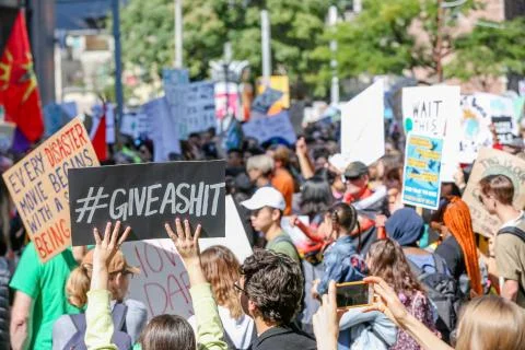 'Fridays for Future' climate change protest in Toronto, Canada. Stock Photos