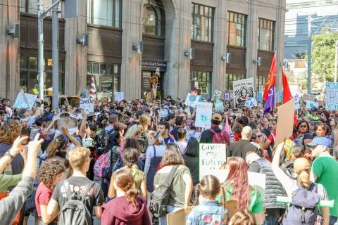 'Fridays for Future' climate change protest in Toronto, Canada. Stock Photos