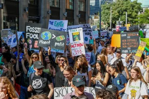 'Fridays for Future' climate change protest in Toronto, Canada. Stock Photos