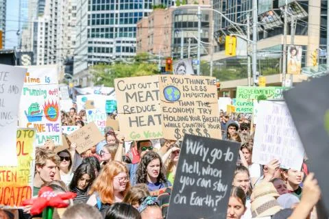 'Fridays for Future' climate change protest in Toronto, Canada. Stock Photos