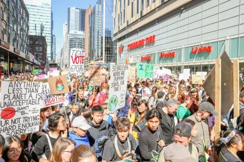 'Fridays for Future' climate change protest in Toronto, Canada. Stock Photos