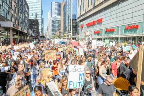 'Fridays for Future' climate change protest in Toronto, Canada. Stock Photos