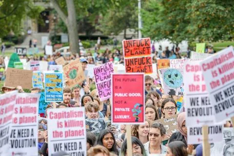 'Fridays for Future' climate change protest in Toronto, Canada. Stock Photos
