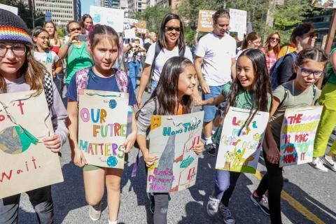 'Fridays for Future' climate change protest in Toronto, Canada. Stock Photos