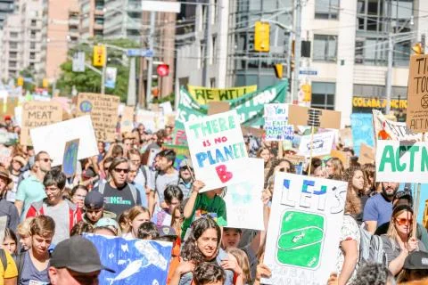 'Fridays for Future' climate change protest in Toronto, Canada. Stock Photos