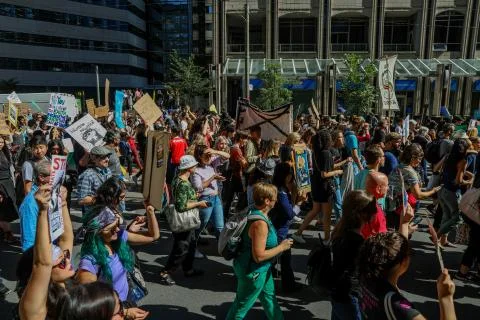 'Fridays for Future' climate change protest in Toronto, Canada. Stock Photos