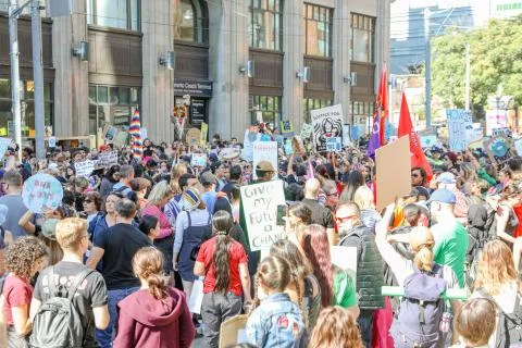 'Fridays for Future' climate change protest in Toronto, Canada. Stock Photos