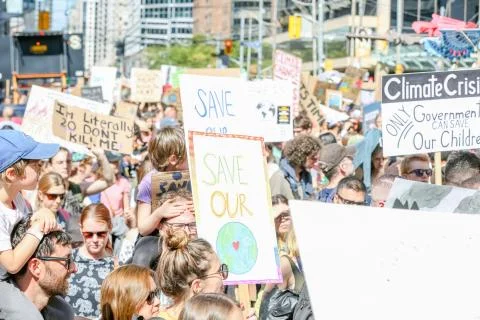 'Fridays for Future' climate change protest in Toronto, Canada. Stock Photos
