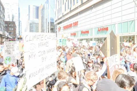 'Fridays for Future' climate change protest in Toronto, Canada. Stock Photos