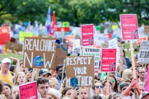 'Fridays for Future' climate change protest in Toronto, Canada. Stock Photos