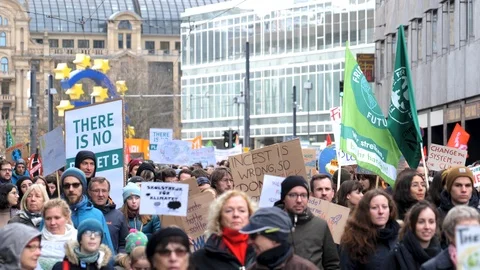 Fridays For Future Demonstration in Frankfurt slow motion, Germany Stock Footage 121290660