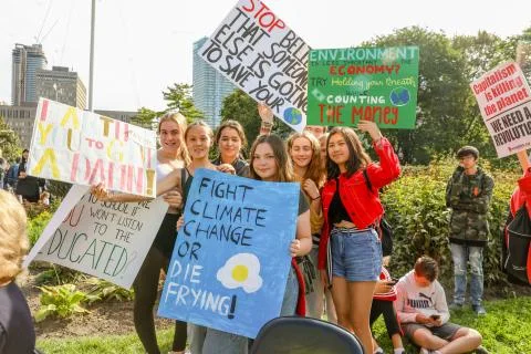 'Fridays for Future' Global Climate Change protest in Toronto, Canada. Stock Photos
