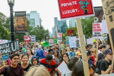 'Fridays for Future' Global Climate Change protest in Toronto, Canada. Stock Photos