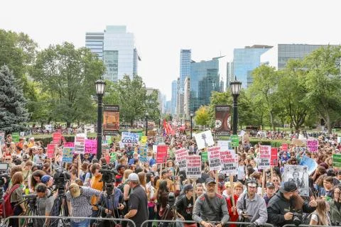 'Fridays for Future' Global Climate Change protest in Toronto, Canada. Stock Photos