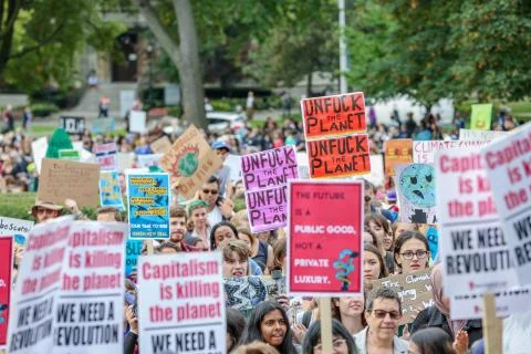'Fridays for Future' Global Climate Change protest in Toronto, Canada. Stock Photos