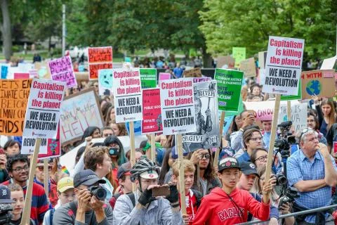 'Fridays for Future' Global Climate Change protest in Toronto, Canada. Stock Photos