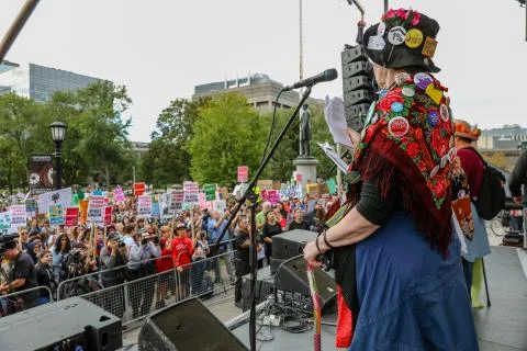 'Fridays for Future' Global Climate Change protest in Toronto, Canada. Stock Photos