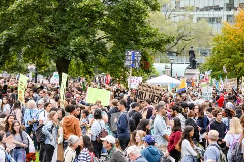 'Fridays for Future' Global Climate Change protest in Toronto, Canada. Stock Photos