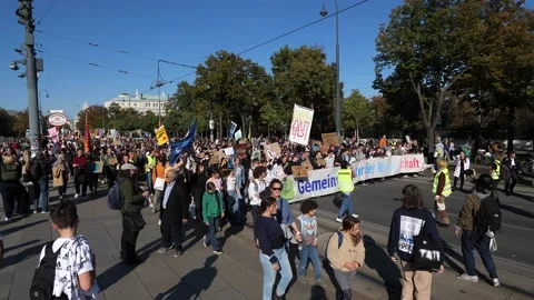 Fridays for Future protest in downtown Vienna 스톡 동영상 218737962