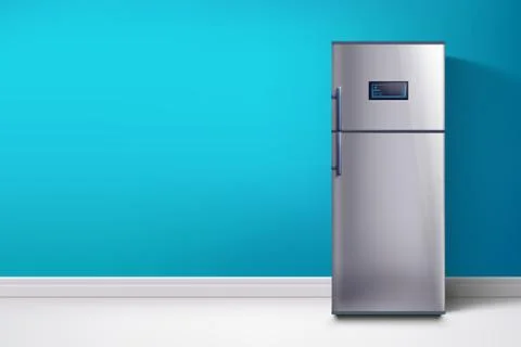 Fridge at blue wall Stock Illustration