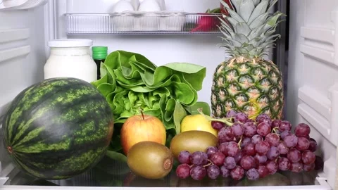 A fridge full of fresh fruit Video stock 135381559