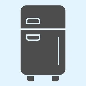 Fridge solid icon. Refrigerator device square box and doors with freezer. Home Stock Illustration