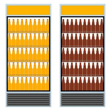 Fridges with bottles of beer. Isolated vector illustration.  Stock Illustration
