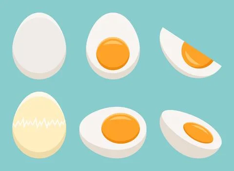 Fried and boiled eggs icon set collection in flat style. Protein breakfast .. Stock Illustration