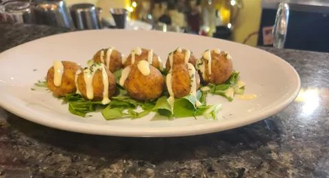 Fried Appetizer Bites with Dipping Sauce Stock Photos