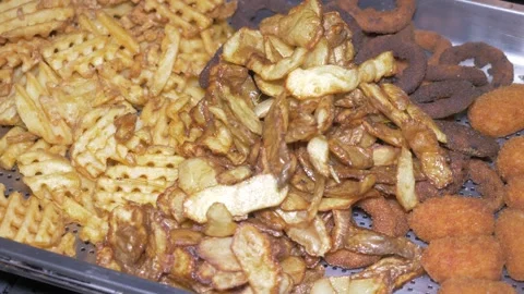 Fried appetizers tray ready to be served at celebration event Stock Footage 336793411