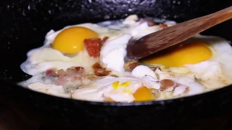 Fried Bacon And Eggs Stock Footage 73419770