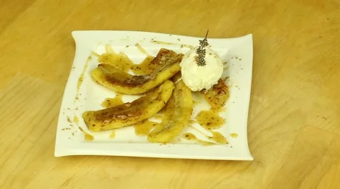Fried bananas with ice cream Stock Footage 44697338